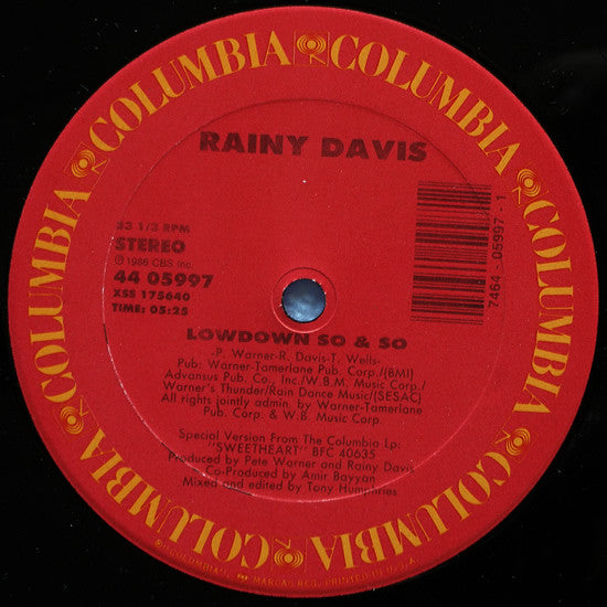 (Usado vg+) Rainy Davis – Lowdown So & So