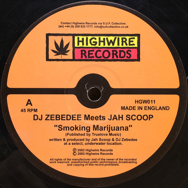 (Usado vg+) DJ Zebedee Meets Jah Scoop – Smoking Marijuana / Round My Brain