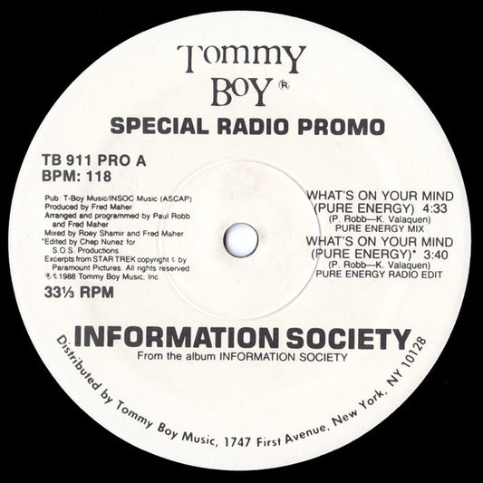 (Usado vg+)  Information Society – What's On Your Mind (Pure Energy)