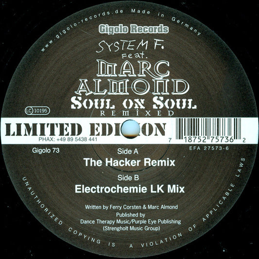 (Usado vg+) System F. Feat. Marc Almond – Soul On Soul (Remixed)