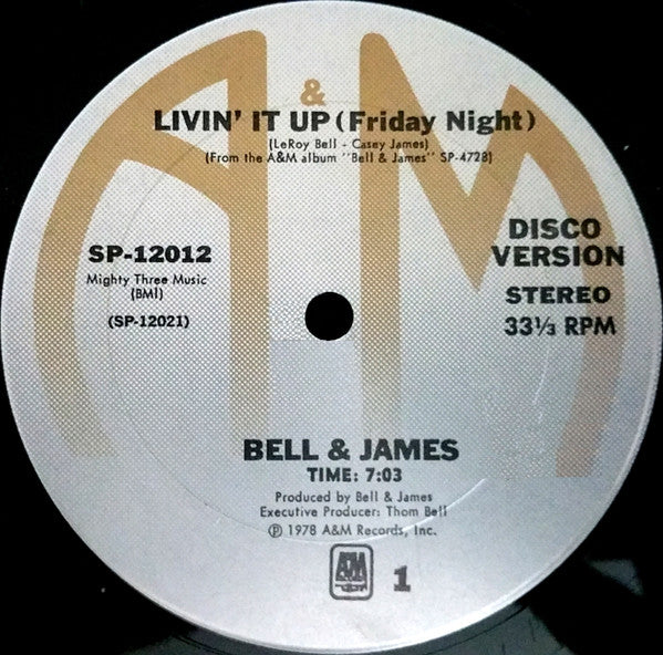 (Usado vg) Bell & James – Livin' It Up (Friday Night)